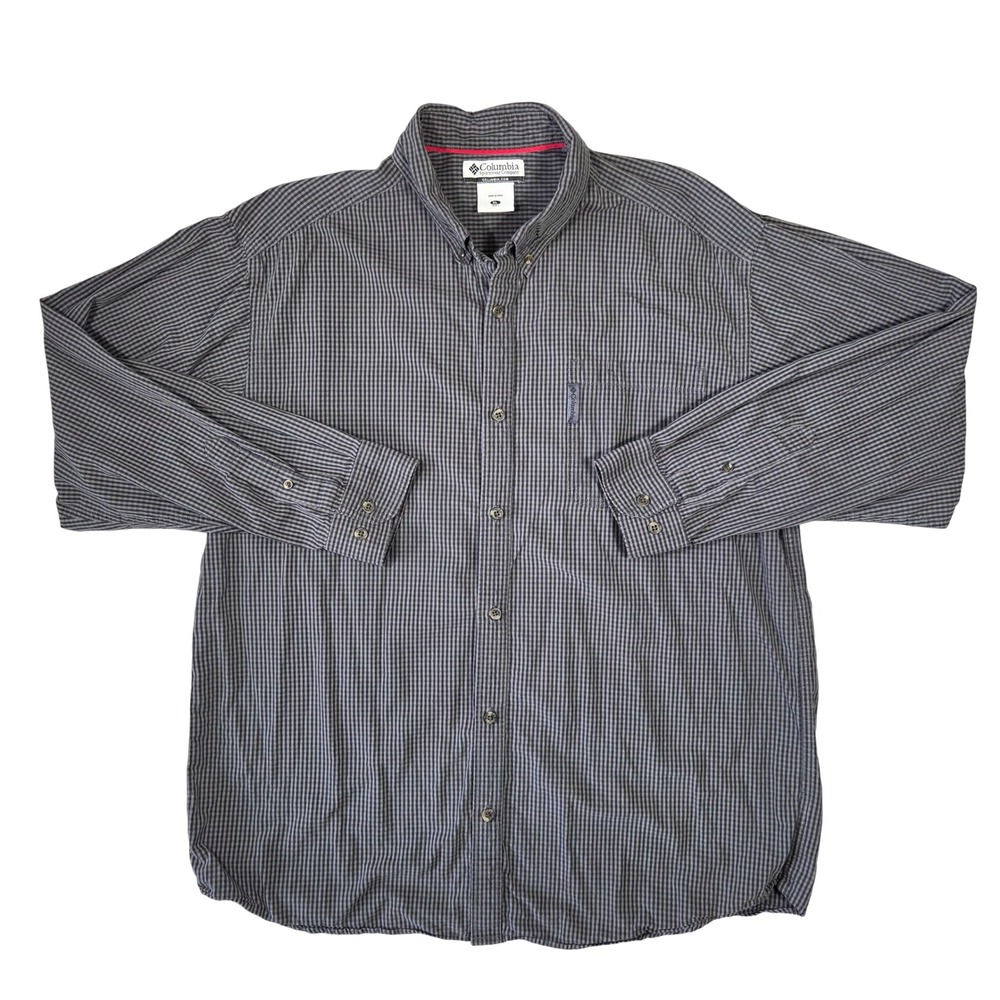 Columbia Mens‎ XL Black Micro Check Cotton Button Down Outdoors Hiking Gorpcore